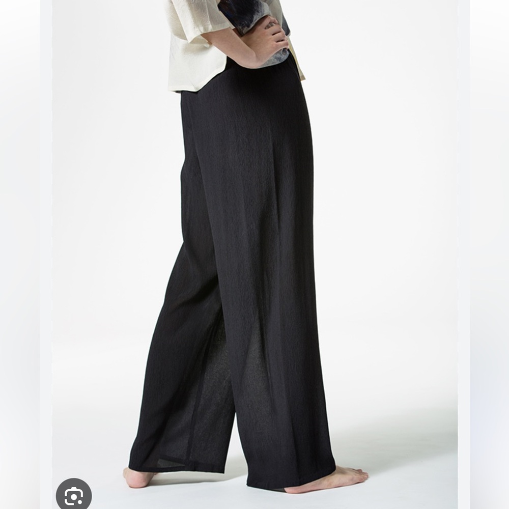 Kiss of the Wolf Crinkle‎ Silk Pants Size Small Pull On Wide Leg Stretchy Waist
